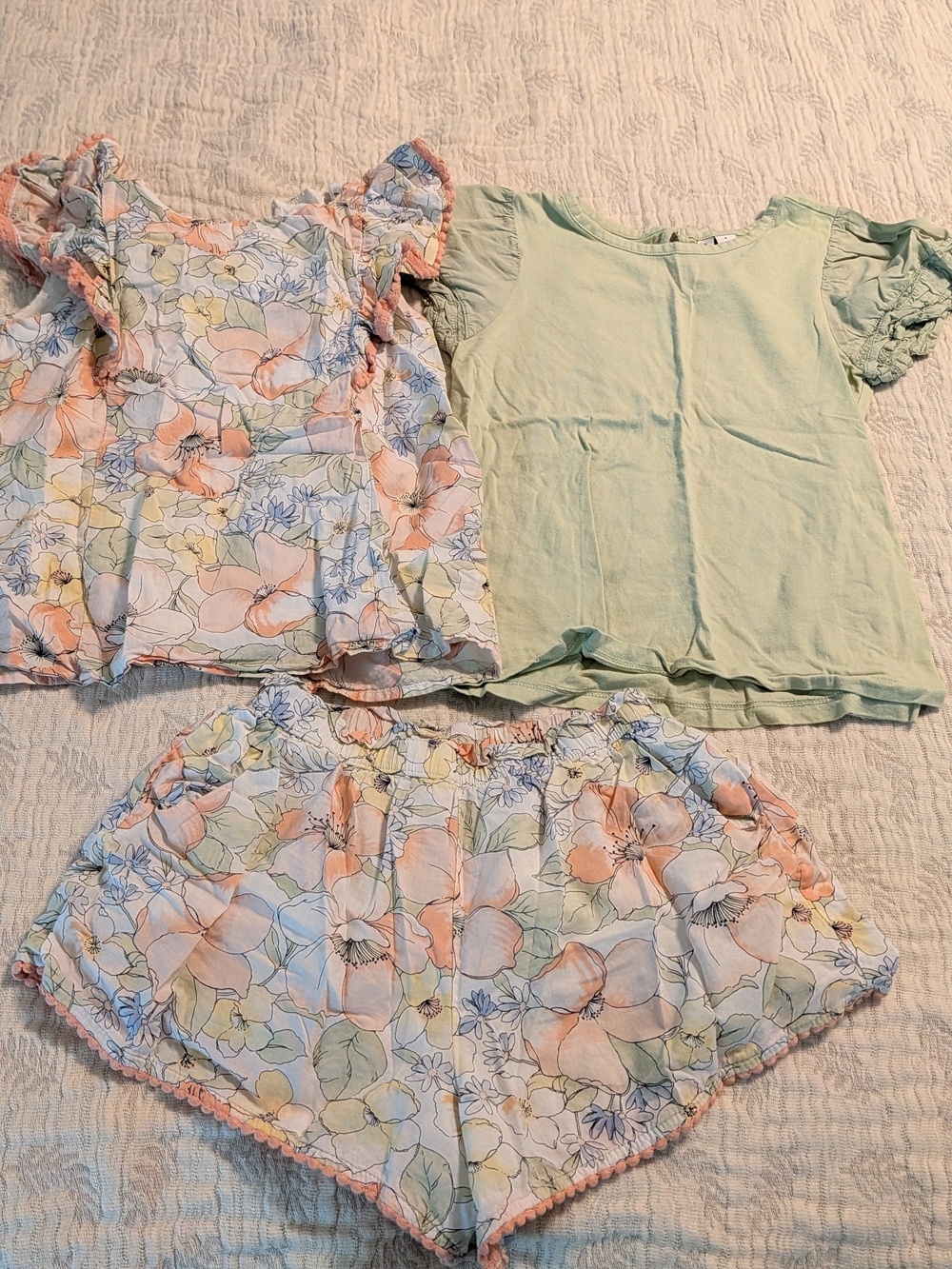 Janie and Jack Girls Mint Green Tee with Pastel Floral Ruffle Set